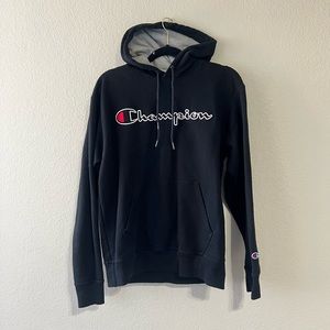 Champion Black Hoodie | Pullover Sweatshirt, Casual Streetwear | Size M